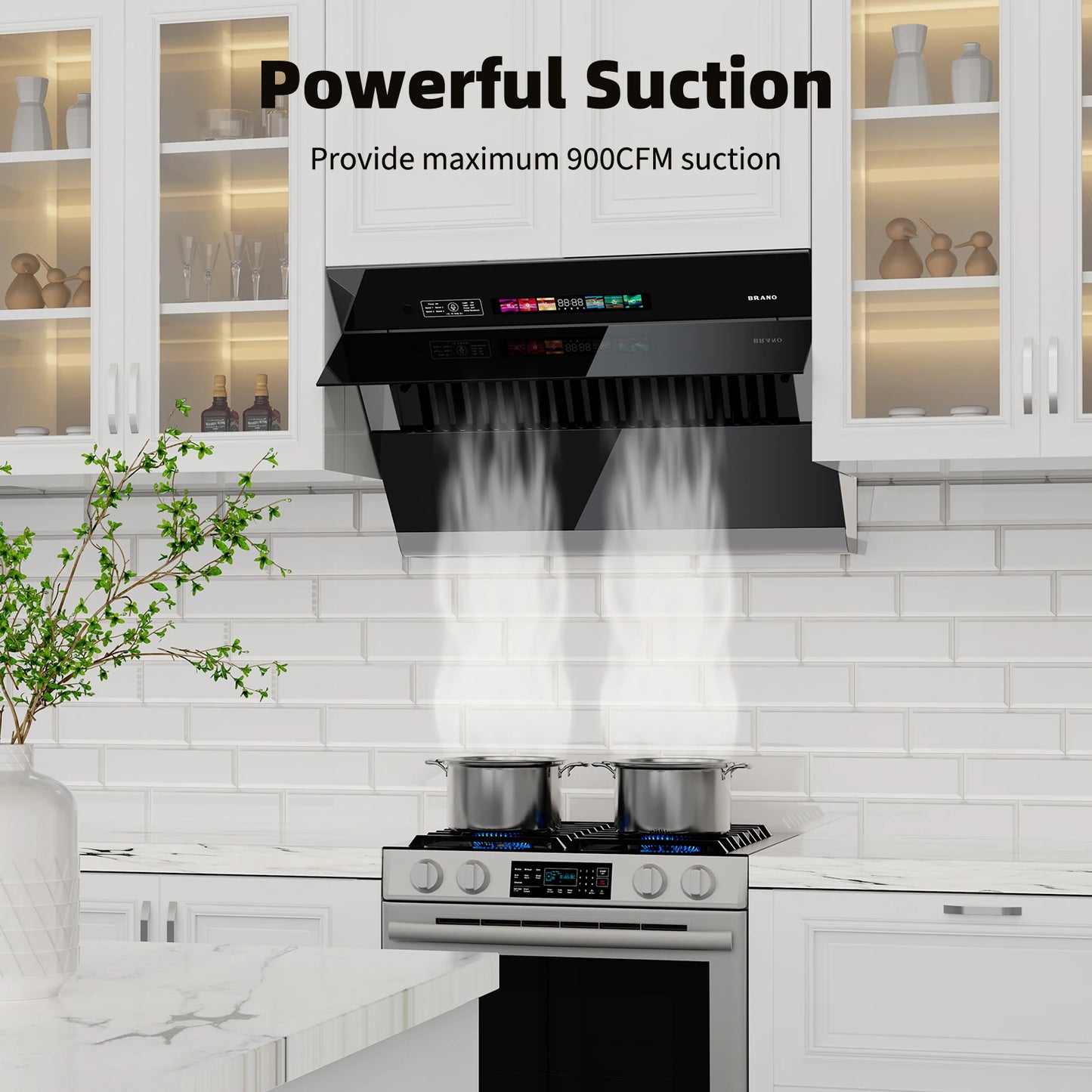 BRANO 30-inch under Cabinet Range Hood 900CFM Ventilation with Voice/Gesture/Touch Control for Modern Kitchen Ducted/Ductless Co