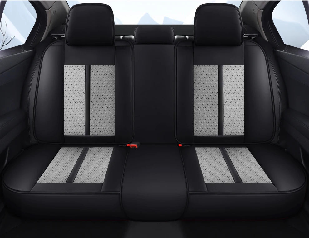 Premium PU Leather Auto Seat Covers Set with Built-in Lumbar Support +2 Headrest Covers +1 Steering Wheel Cover Comfortable