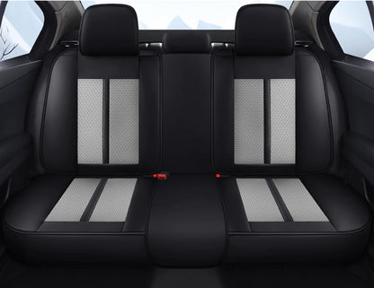 Premium PU Leather Auto Seat Covers Set with Built-in Lumbar Support +2 Headrest Covers +1 Steering Wheel Cover Comfortable