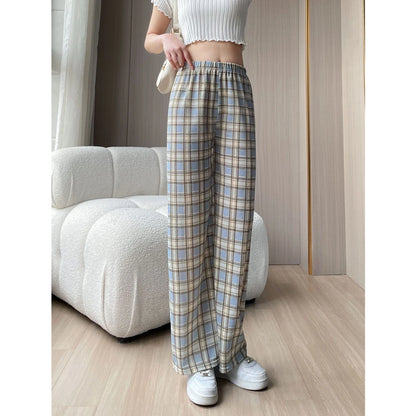 Lamb Velvet Fleece Lined Thick Plaid Casual Pants Women's Autumn Winter Loose Straight Leg Wide Leg Cotton Sleepwear Trousers