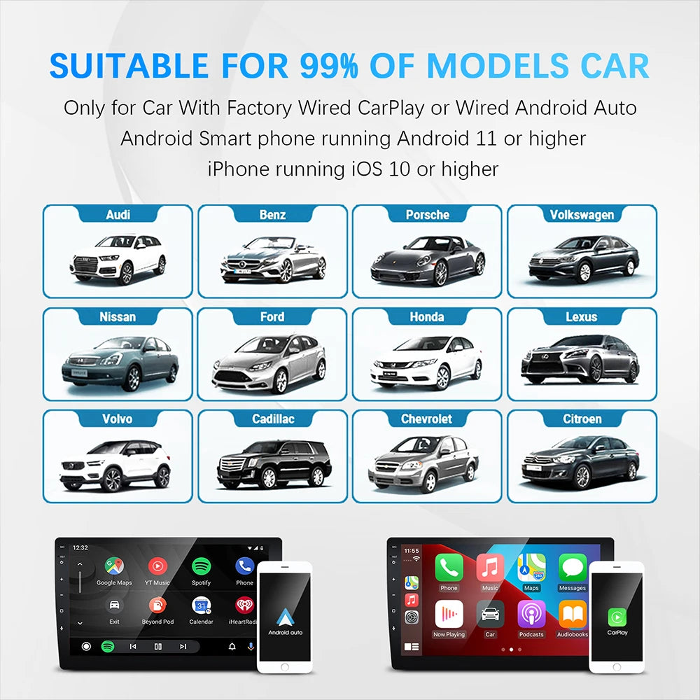 2 IN 1 CarPlay Smart Box Wired to Wireless Android Auto Adapter Car Play Dongle For Car Has CarPlay Android Auto Used by Cable