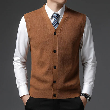 Level 4 Super Anti-pilling Top Grade Pleuche New Winter V Neck Woolen Fashion Brand Knit Cardigan Casual Sweater Vest Sleeveless