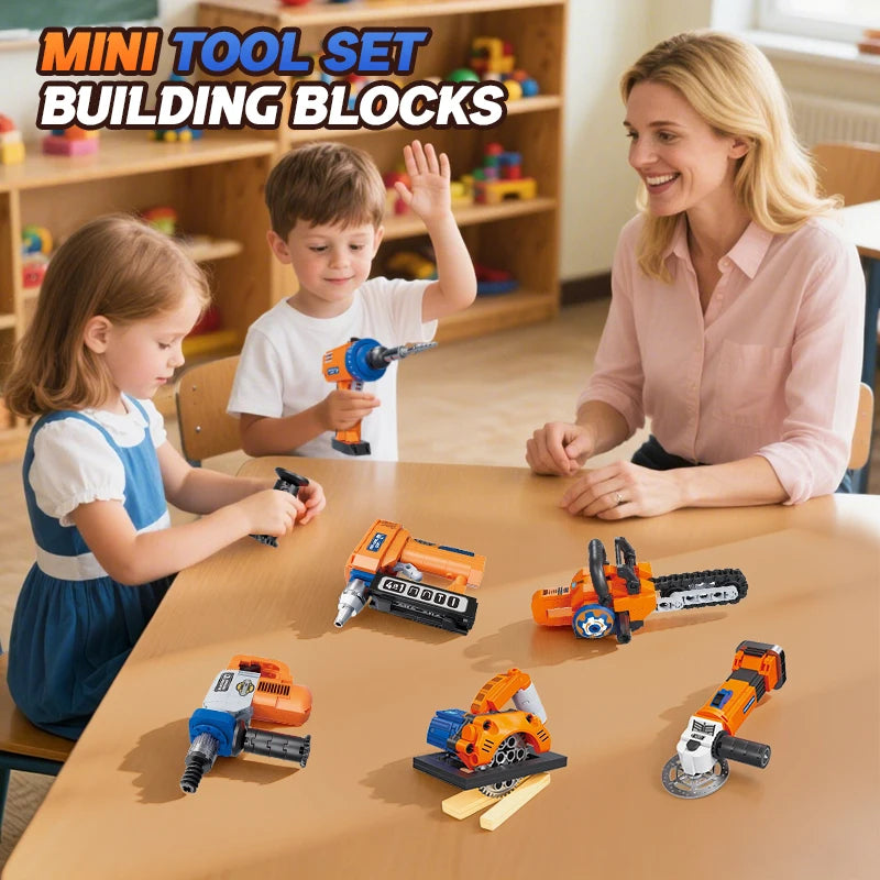 Pretend Play Mini Tool Set Building Blocks DIY Nail Gun Chainsaw Angle Grinder Circular Saw Educational Toy Boys Birthday Gift