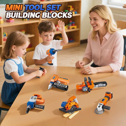 Pretend Play Mini Tool Set Building Blocks DIY Nail Gun Chainsaw Angle Grinder Circular Saw Educational Toy Boys Birthday Gift