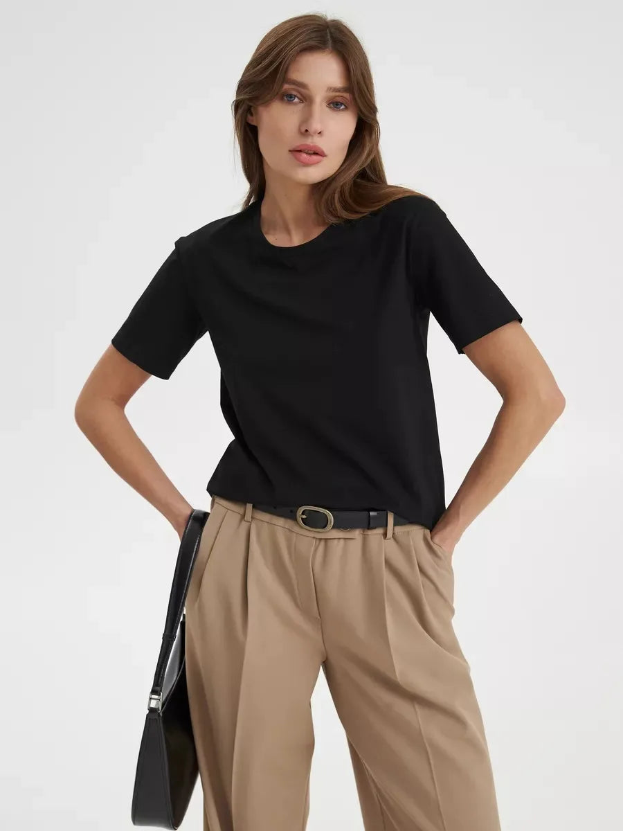 Bornladies Summer 100% Cotton Women's T-shirt Bottoming Basic Fashionable Lady Short Sleeve Loose Tops Shirts Solid 230g/㎡ Tops