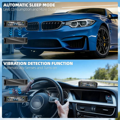 YNF Tire Pressure Monitor: 4 external sensors compatible Real-time tire pressure Temperature monitoring Non-destructive installa