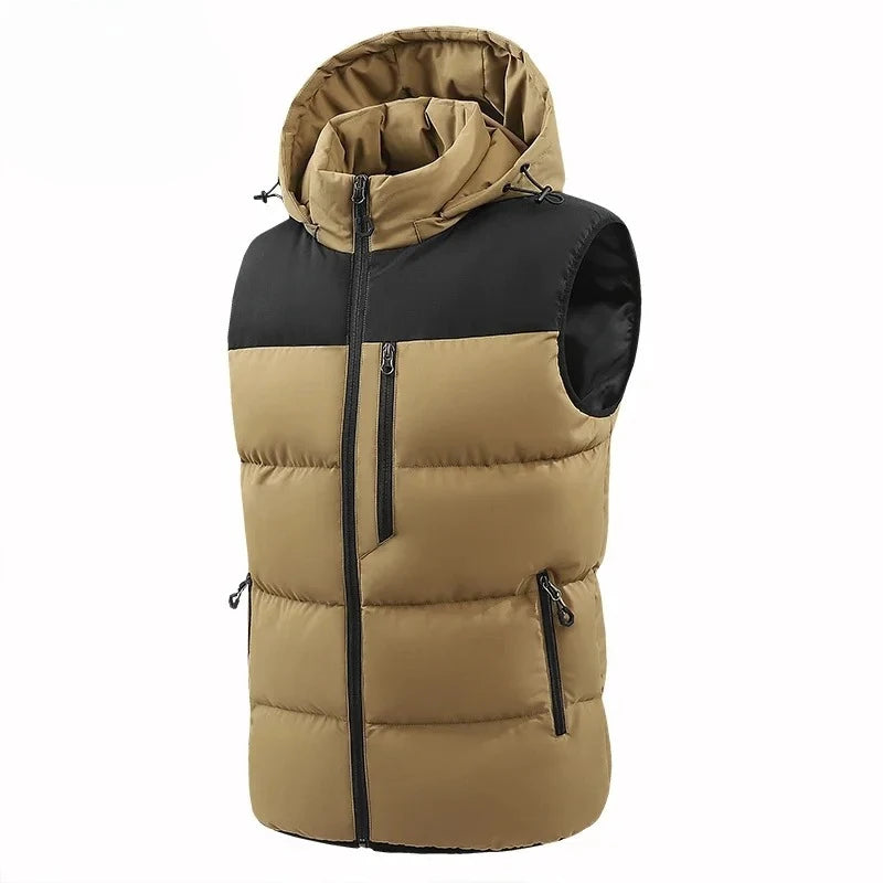 Hots Winter Men Outdoor Windproof Fleece Detachable Hooded Vest Men Sleeveless Warm Casual Fashion Zipper Brand Vest Male Coat