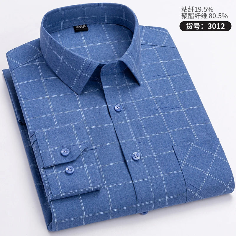 High Quality Men's Shirts Spring Autumn Long Sleeve Wrinkle Resistant Non Ironing Stripe Man Clothing  Big Size 5XL 6XL 7XL