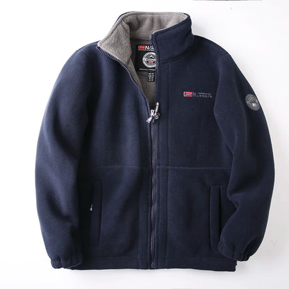 Men's Thickened Fleece Jacket Autumn Winter Double-sided Lamb Fur Hooded Coat Outdoor Windproof Zipper Short Style Polyester