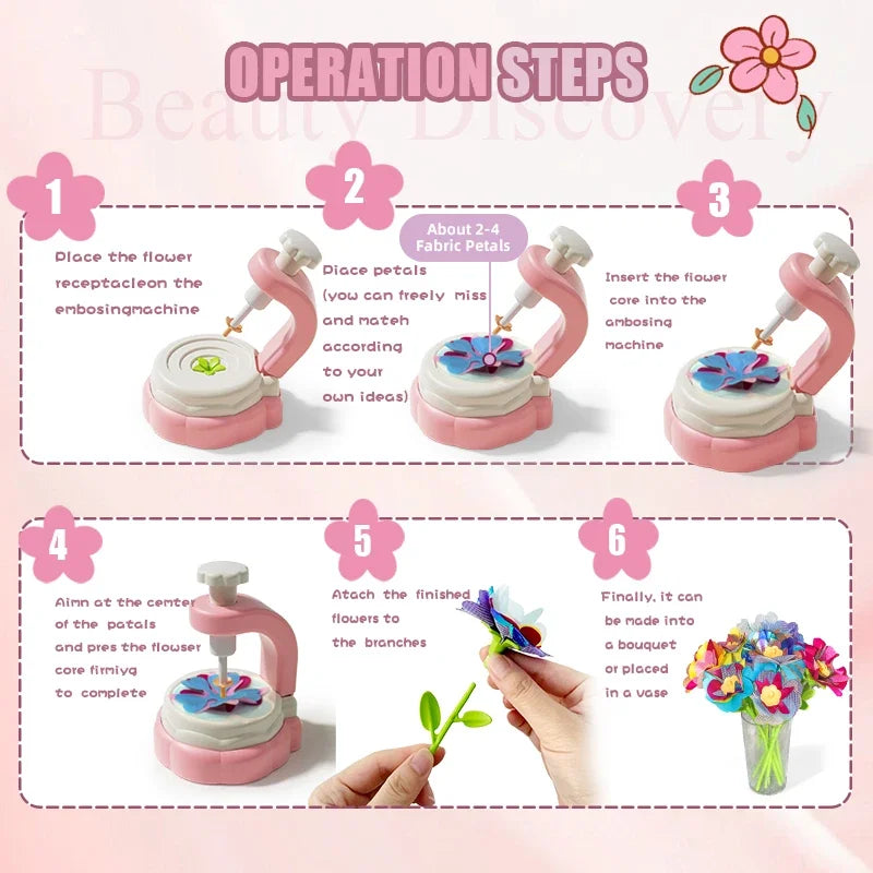 DIY Craft Kits Toys Kids Handmade Bouquet Making Machine Set Artificial Flower Toy Set Flower Arrangement Girls Educational Gift