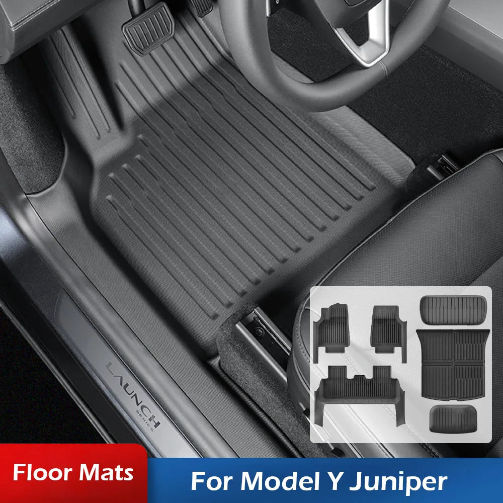 For Tesla Model Y Juniper 2025 2026 Floor Mats with Door Sill Protector LHD RHD All Weather Trunk Mats Foot Liner Backrest Mats
