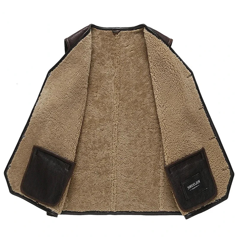 Genuine Leather Jacket Men Winter Real Fur Vest Real Lamb Fur Coat Men Thick Warm Jacket Lamb Wool Vest куртка мужская зимняя FC