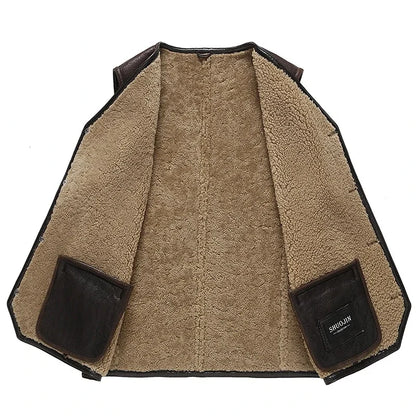 Genuine Leather Jacket Men Winter Real Fur Vest Real Lamb Fur Coat Men Thick Warm Jacket Lamb Wool Vest куртка мужская зимняя FC