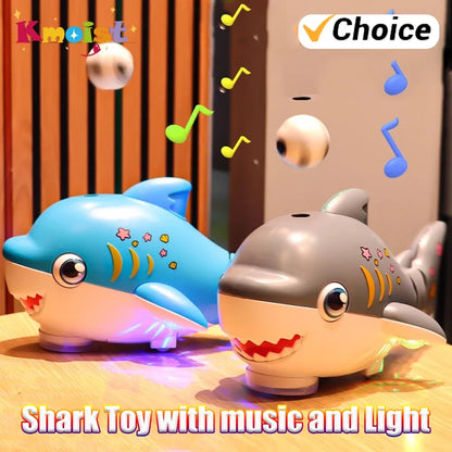 Crawling Shark Toy Light Sound with Universal Wheel Electric Suspended Balloon Blowing Swinging Fish Toys for Baby Toddler Gifts