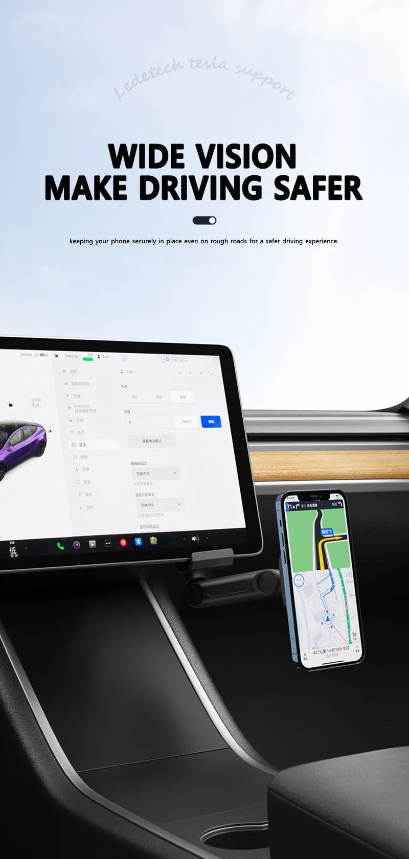 VASTZ Adjustable Wireless Charger Mobile Phone Mount Central Control Screen Magnetic Car Cell Phone Holder For Tesla Model 3 Y