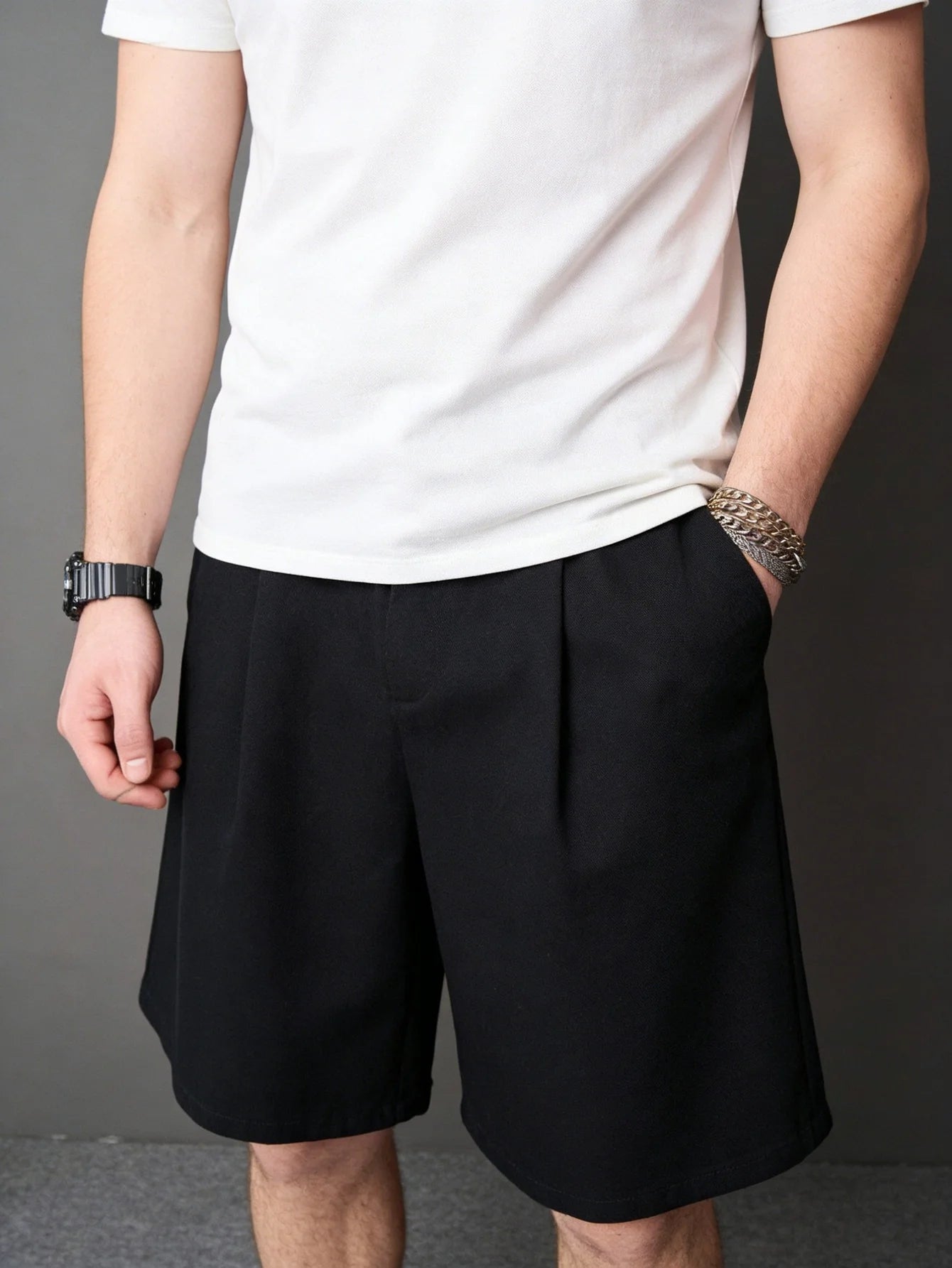 Men everyday wear black non stretch denim jorts loose casual solid color stylish comfortable short pants