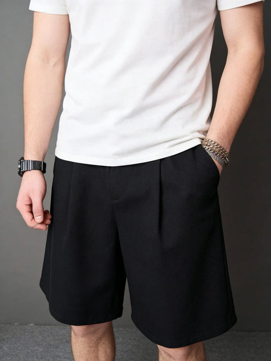 Men everyday wear black non stretch denim jorts loose casual solid color stylish comfortable short pants
