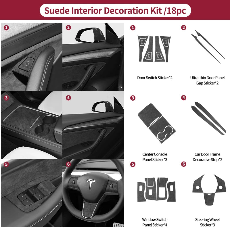 Top Suede For Tesla Model 3 Model Y (2019-2024) Door Switch Button Trim Cover Protection Decoration Car Interior Accessories