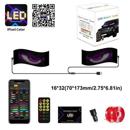 1/2PCS Devil Eyes Light USB-Powered LED Matrix Panel DIY Programmable Flexible LED Screen with App Control for Cars Windshield