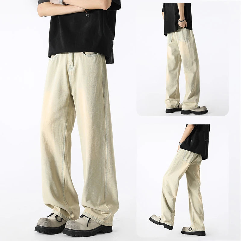 Men's Fashion Jeans Classic America Jeans Y2K Casual Baggy Jeans Straight Leg Retro Wide-legged Jeans Loose Suit Pants Trousers