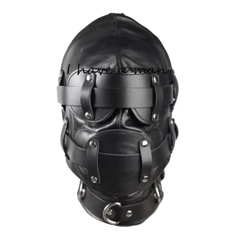 Leather Padded Hood Mask Blindfold Head Restraint Harness Mask, BDSM Bondage Gimp,Sexy Costume