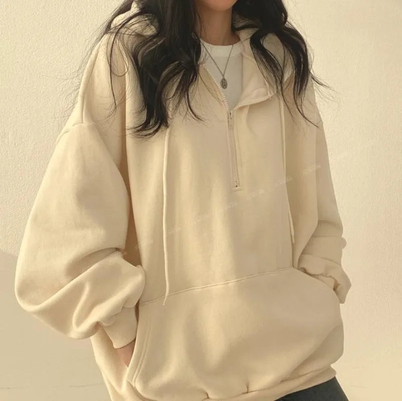 Y2K Korean Hoodie Women Harajuku Casual Hooded Coats Lantern Long Sleeve Pocket Pullover Sweatshirt