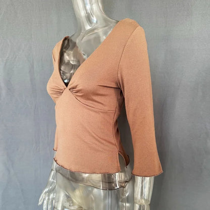 Tossy Summer V-Neck Sexy T-Shirts Top Women Patchwork Casual Solid Slim Commute Y2k Top Pullover Female Backless Tee Top 2026