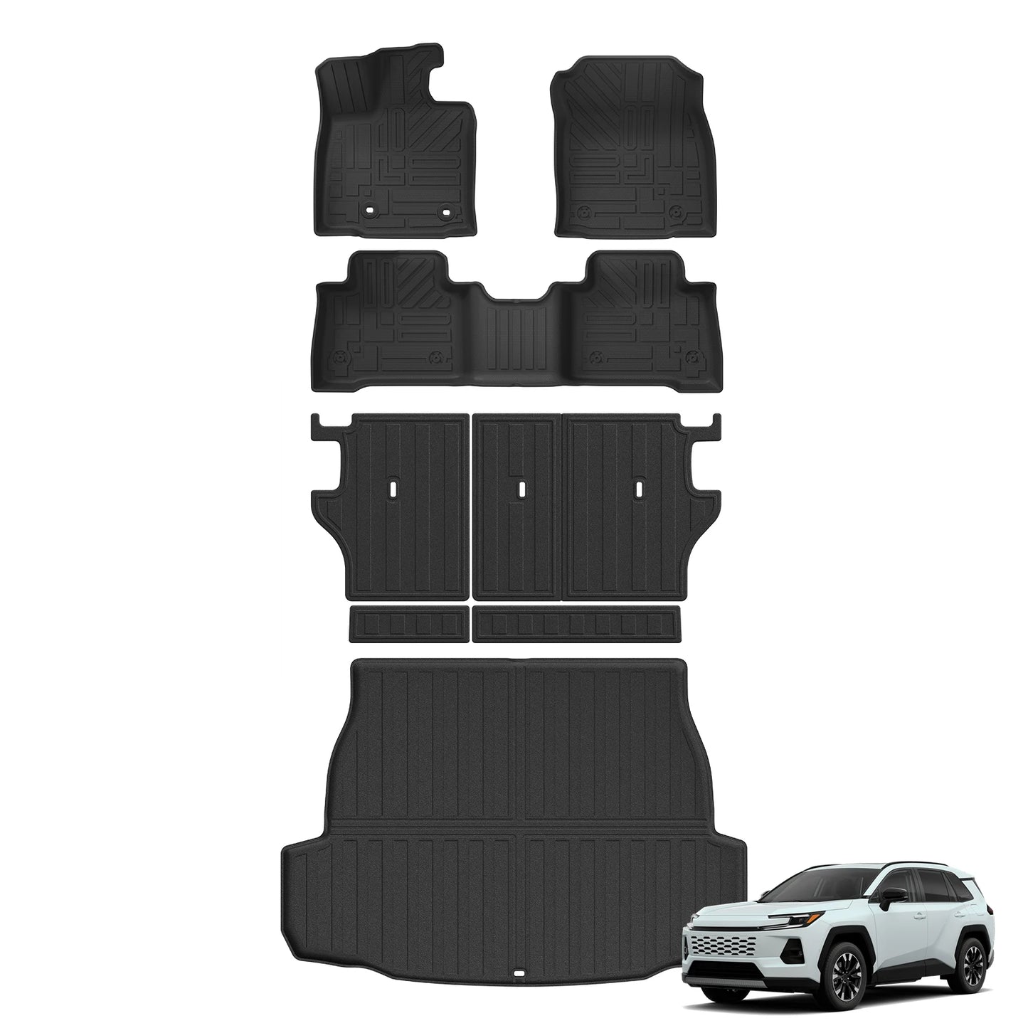 Left Drive for Toyota RAV4 Hybrid 2026 Car Floor Mats Cargo Trunk Pad TPE 3D Waterproof All Weather Accessories Black
