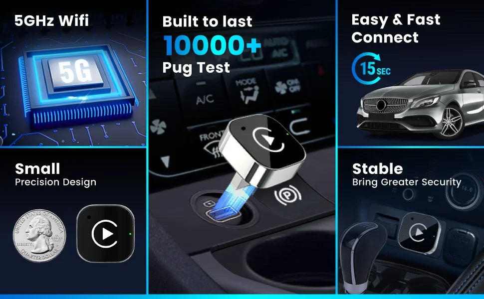 2026 Wireless CarPlay Adapter for iPhone - No Audio Lag, Auto-Connect - Convert Factory Wired to Wireless CarPlay - Bluetooth 5.