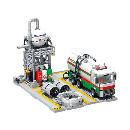 City Street View Building Blocks Natural Gas Storage Center Laboratory Transport Station 3 In 1 Assembly Model Bricks Adult Gift
