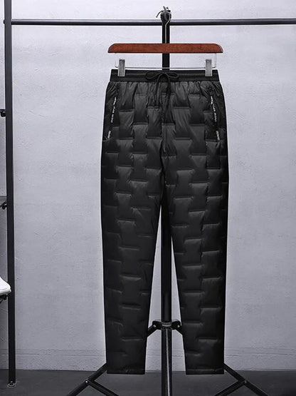 Winter New Fashionable Solid Color Waterproof Thickened Warm Down Pants for Men's Casual Loose Comfortable Sports Large Pants