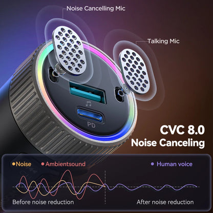 Joyroom 60W Bluetooth 5.4 Car FM Transmitter PD QC 3.0 Cigarette Lighter Adapter Hands-Free Call Fast Charging Car Charger