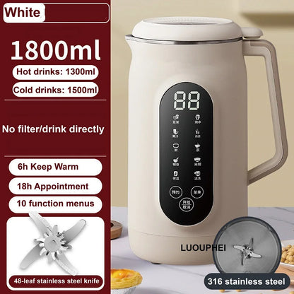 1800ml Soy Milk Machine 18h Appointment Filter-free Wall Breaking Machine Mixer Portable Electric Juicer Cup Multifunctional