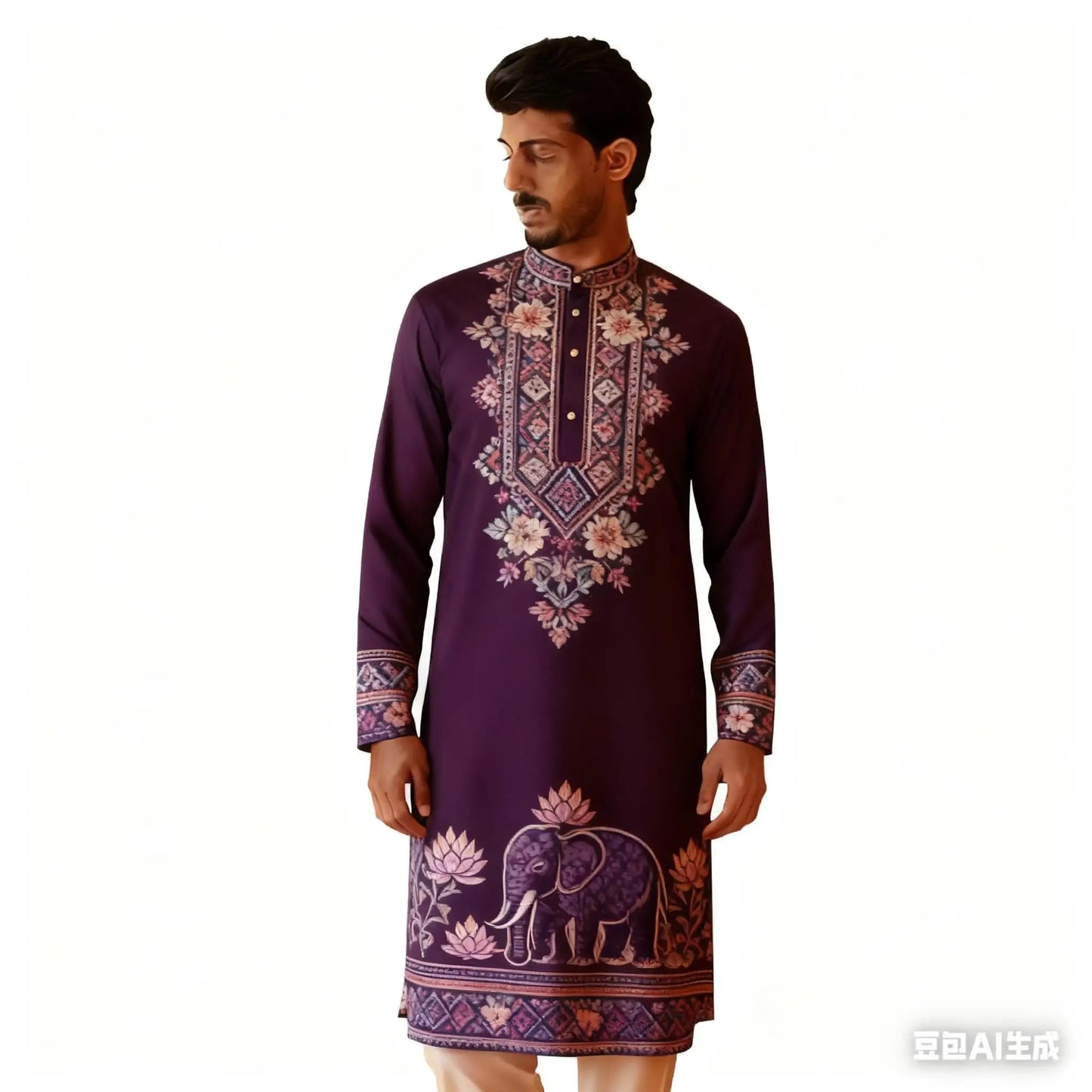 National Style Men Digital Printed Kurta Vardha Regular Mandarin Long Suitable Musulmans Homme Traje Arabe Hombre