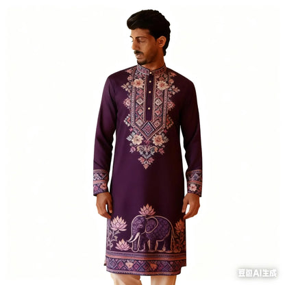 National Style Men Digital Printed Kurta Vardha Regular Mandarin Long Suitable Musulmans Homme Traje Arabe Hombre