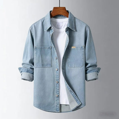 Men's Spring New American Retro Denim Non Stretch Shirt Versatile Casual Workwear Jacket Classic Style Spring Autumn Outerwear