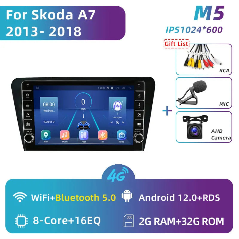 Jundof 2 Din Android 13 Car Radio For Skoda Octavia 3 A7 2013-2018 Multimedia Video Player 4G WiFi Navigation Carplay Head unit