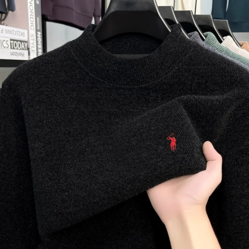 High end designer's new men's round neck fashion brand Paul Pony embroidery luxurious winter plush thick warm knitted pullover