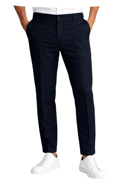 Men's Linen Cropped Pants Slim Fit 9 Points Ankle Dress Pants Business Casual High Waist Suit Trousers Breathable Office Summer