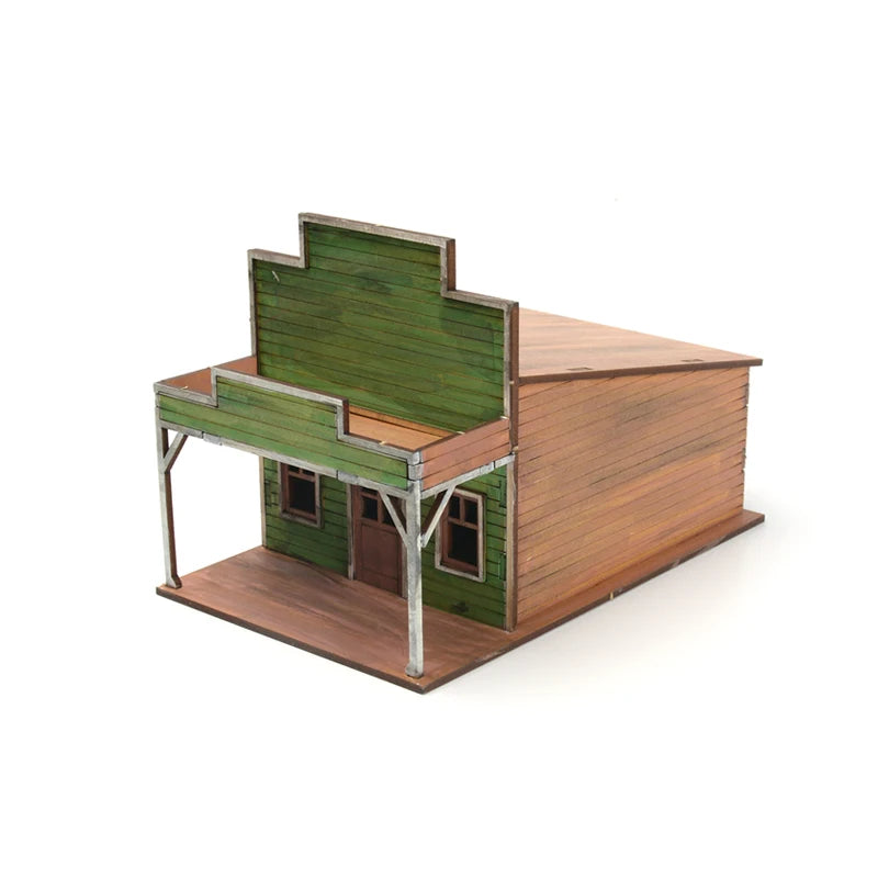 1/72 Scale Western Town Wooden Model Kit DIY Assembly for Display and Scene Building