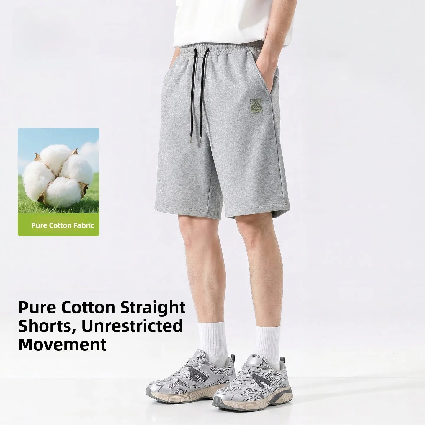 Baleno Men's Basketball Shorts Pure Cotton Sporty Casual Grey Summer Leisure Loose Fit Elastic Waist Short Length Pants