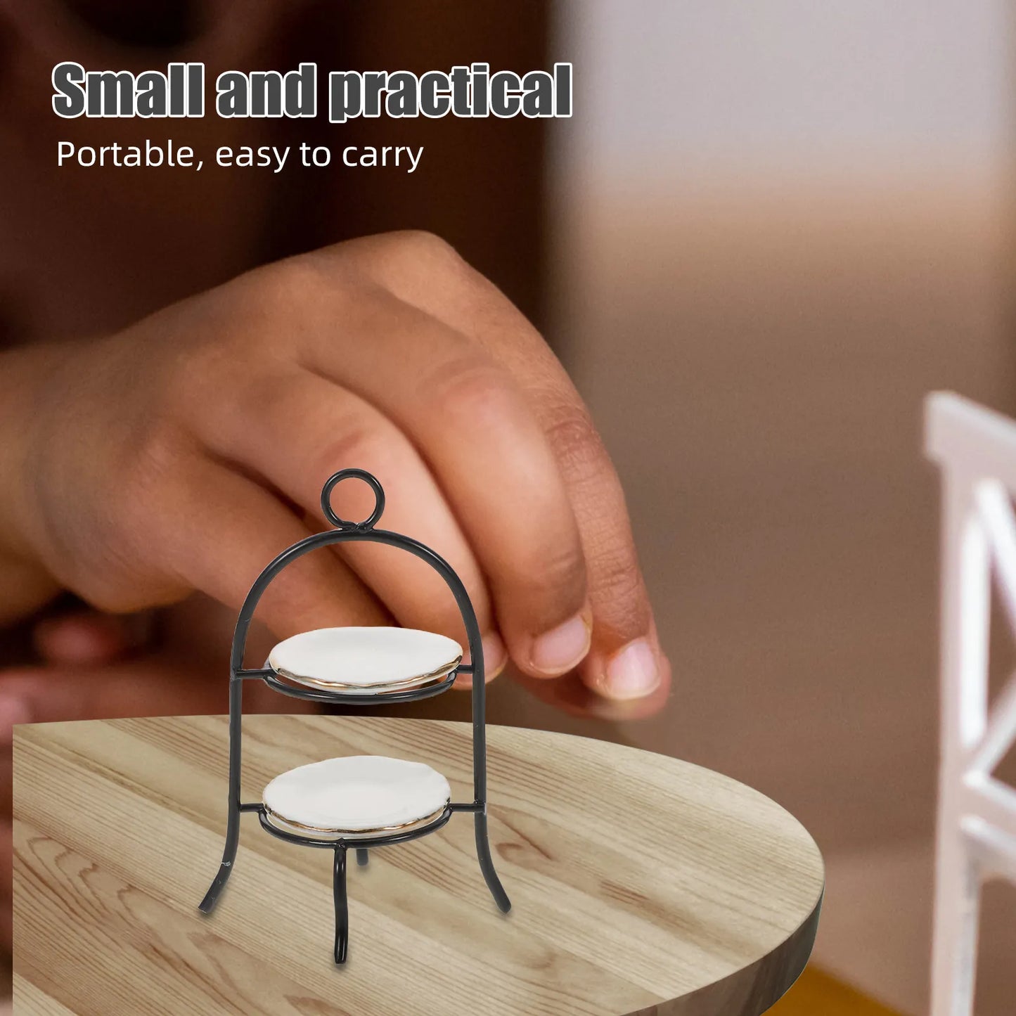 1Set Miniature 2-Tier Dessert Rack 1:12 Scale Kitchen Decor Tiny Cake Stand Cupcake Display Dollhouse Accessories