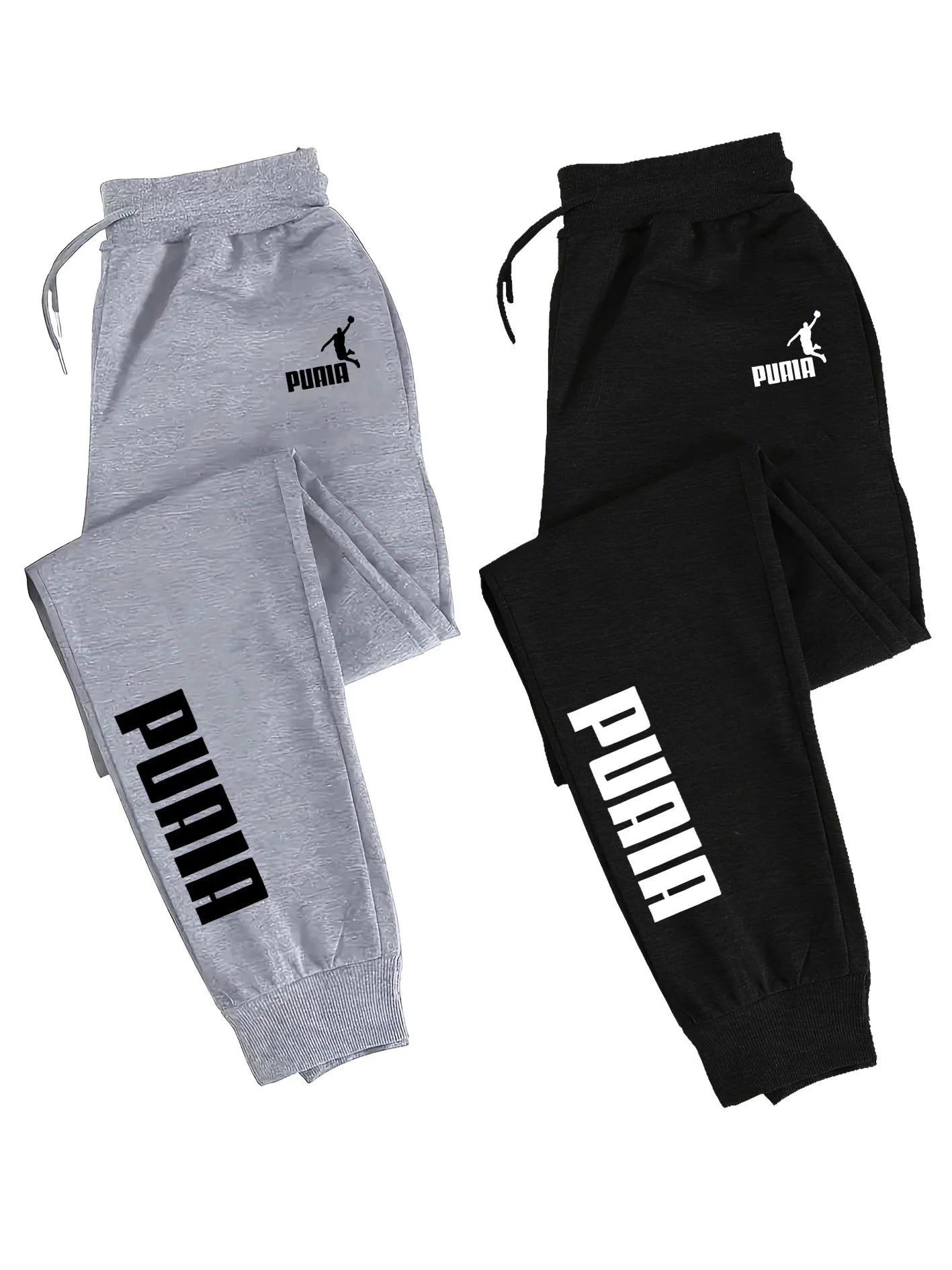 2-Pack Men's Polyester Joggers, Drawstring Waist, Wrinkle-Resistant, Breathable, Slim-Fit, Cuffed Hem, Smooth Drape, Swe