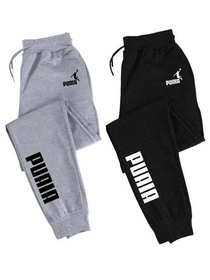 2-Pack Men's Polyester Joggers, Drawstring Waist, Wrinkle-Resistant, Breathable, Slim-Fit, Cuffed Hem, Smooth Drape, Swe