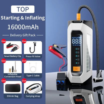 5000A Car Emergency Jump Starter With Portable Tire Inflator And Ignition Function 12v Booster Car battery Air Pump Electric