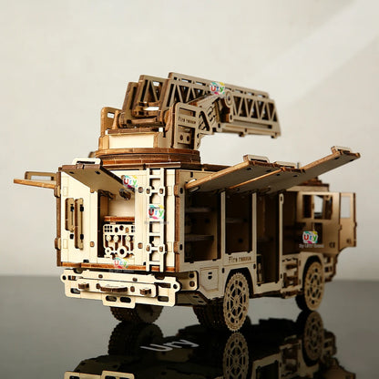 Ury 3D Wooden Puzzle City Series Car Fire Ladder Truck Movable Retro Vehicle Assembly Model DIY Decoration Gift