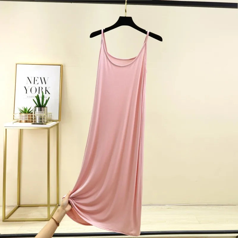 Summer round Neck Modal Dress Thin Long A-Line Dress Vest Strap Dress Loose Base Dress Inner Wear Casual Style No Sleeve Dress
