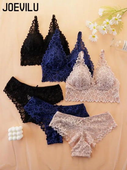 Women's Simple Contrast Lace Wireless Bra Bow Panty Set Adjustable Spaghetti Strap Bralette Knicker Wireless Bras Summer Clothes