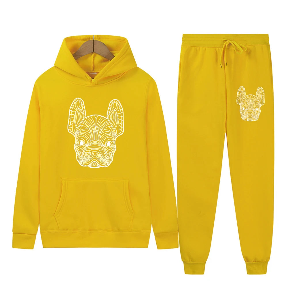Men's and women's printed hooded sweatshirts and pants animal paw printed sportswear running autumn and winter casual fashion