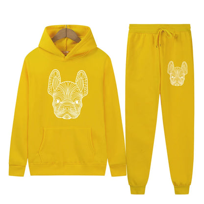 Men's and women's printed hooded sweatshirts and pants animal paw printed sportswear running autumn and winter casual fashion